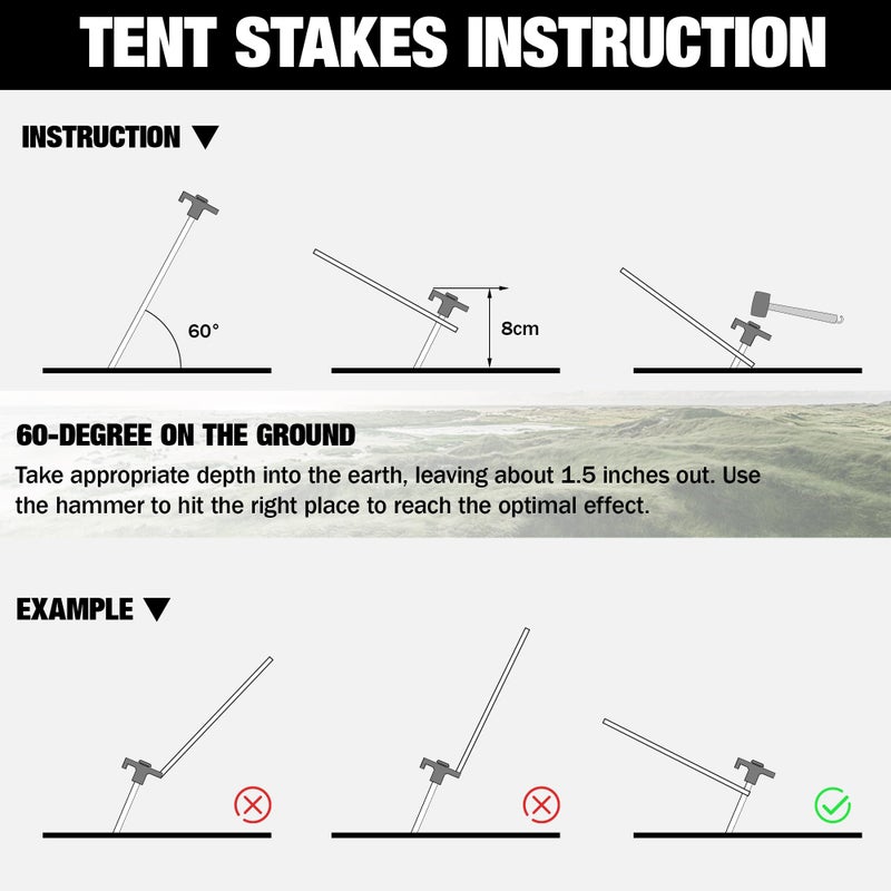 ووركبرو مجموعة أوتاد ومطرقة الخيمة من ووركبرو، مطرقة مطرقة مطاطية 16oz، مقبض خشبي، 10 قطع من أوتاد خيمة معدنية شديدة التحمل وحقيبة تخزين، أعمال خشبية ذاتية الصنع، ملحقات تخييم للأرض والمخيم والحديقة - Image 5